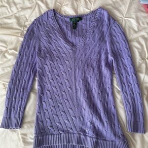 Lauren Ralph Lauren Lilac Cable-Knit V-Neck Sweater